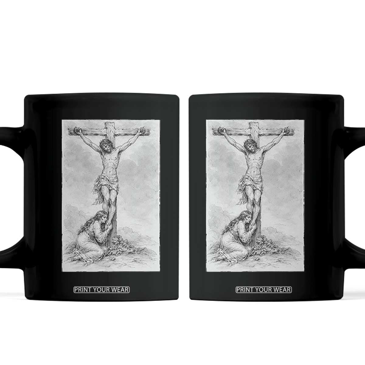 Jesus and St Mary Magdalene At The Cross Coffee Mug Vintage Catholic Lent TS11 Black Print Your Wear