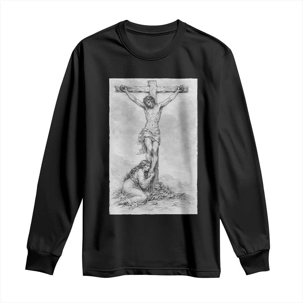 Jesus and St Mary Magdalene At The Cross Long Sleeve Shirt Vintage Catholic Lent TS11 Black Print Your Wear