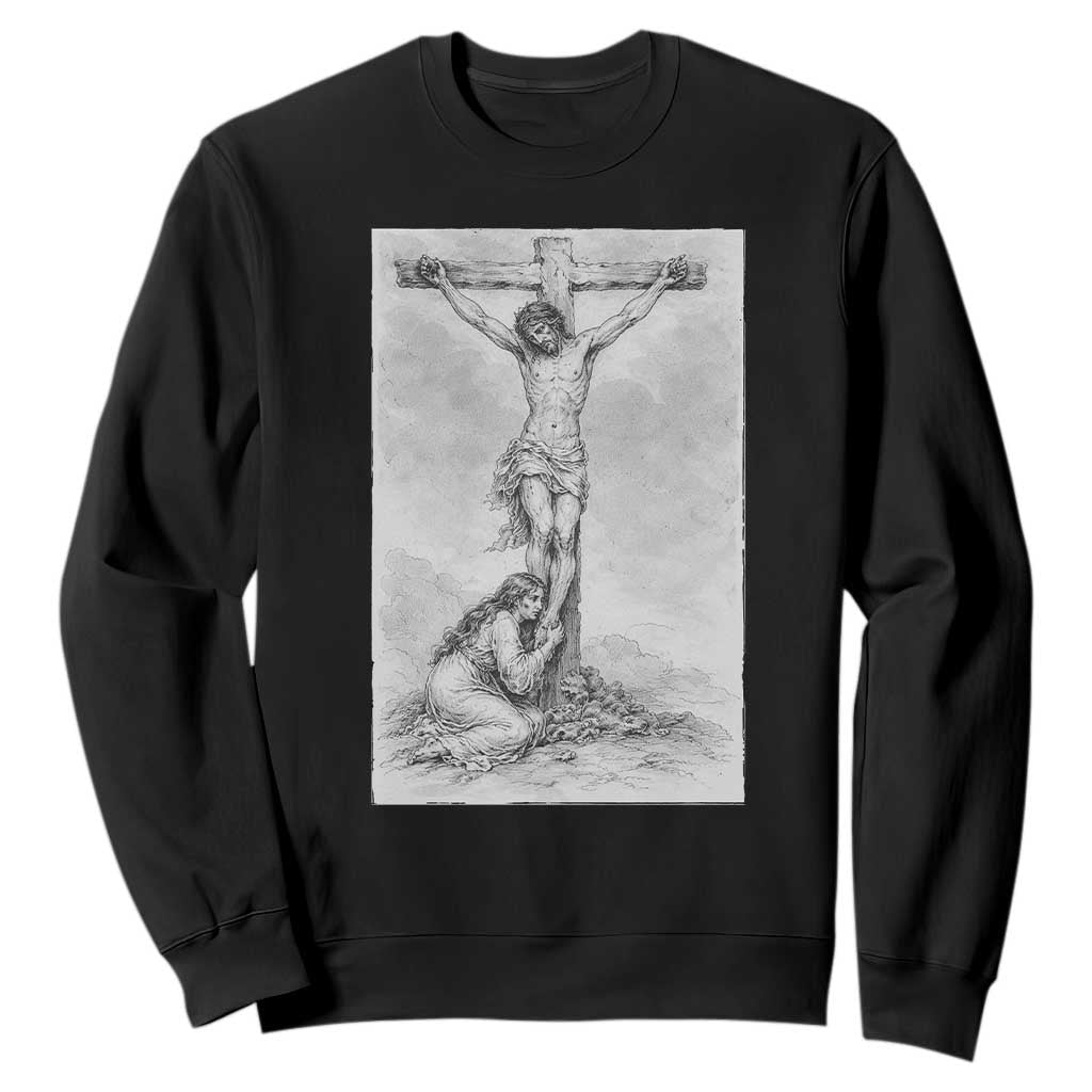Jesus and St Mary Magdalene At The Cross Sweatshirt Vintage Catholic Lent TS11 Black Print Your Wear