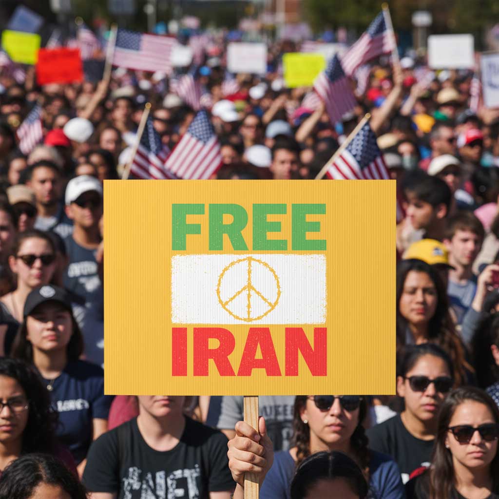 Free Iran Protest Sign Stop War Barbed Wire Peace Sign TS11 Horizontal 18