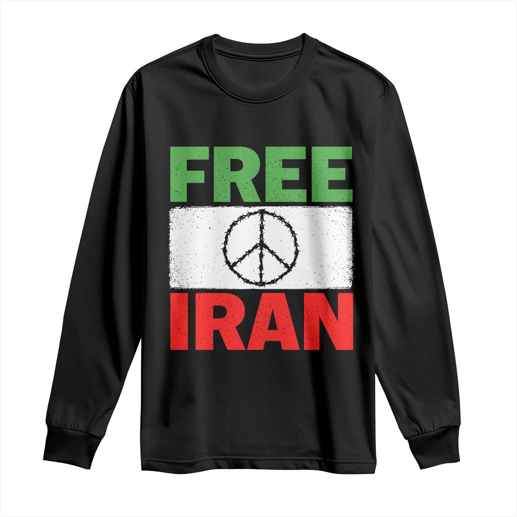 Free Iran Long Sleeve Shirt Stop War Barbed Wire Peace Sign TS11 Black Print Your Wear