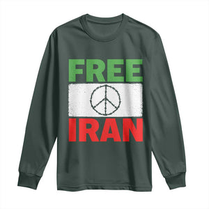 Free Iran Long Sleeve Shirt Stop War Barbed Wire Peace Sign TS11 Dark Forest Green Print Your Wear
