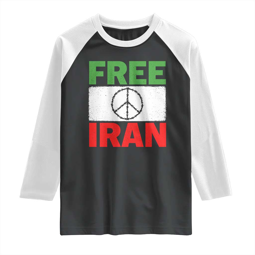 Free Iran Raglan Shirt Stop War Barbed Wire Peace Sign TS11 Black White Print Your Wear