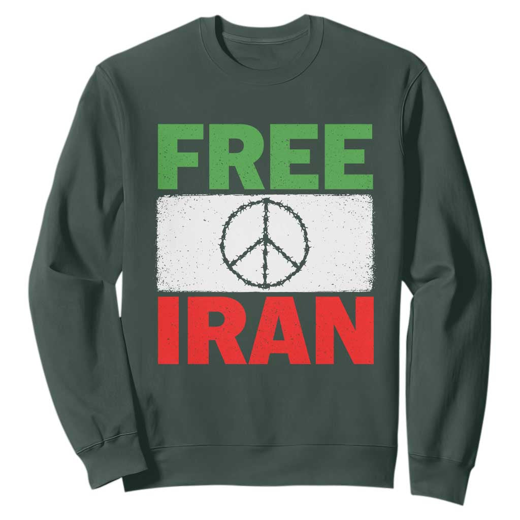 Free Iran Sweatshirt Stop War Barbed Wire Peace Sign TS11 Dark Forest Green Print Your Wear