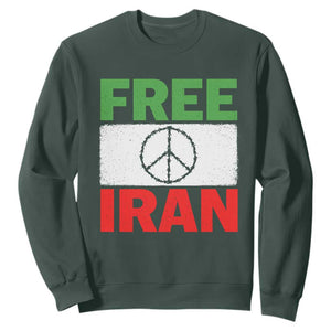 Free Iran Sweatshirt Stop War Barbed Wire Peace Sign TS11 Dark Forest Green Print Your Wear
