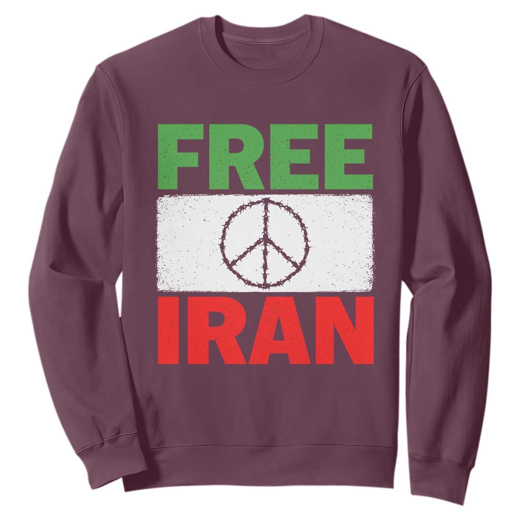 Free Iran Sweatshirt Stop War Barbed Wire Peace Sign TS11 Maroon Print Your Wear