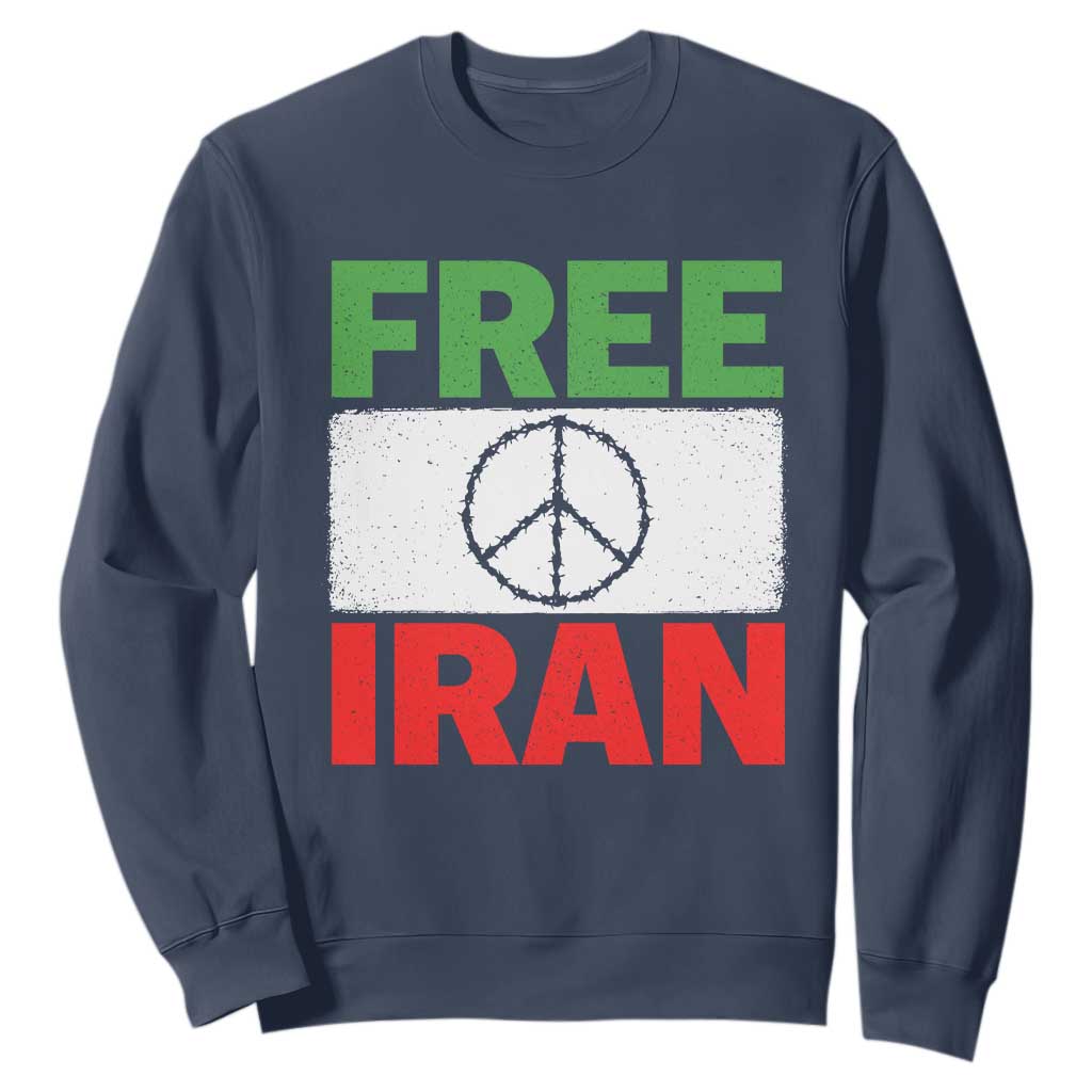 Free Iran Sweatshirt Stop War Barbed Wire Peace Sign TS11 Navy Print Your Wear