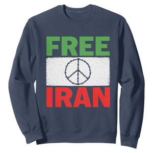 Free Iran Sweatshirt Stop War Barbed Wire Peace Sign TS11 Navy Print Your Wear
