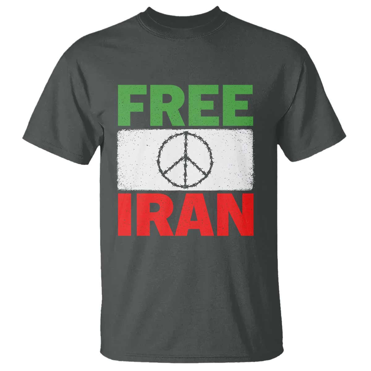Free Iran T Shirt Stop War Barbed Wire Peace Sign TS11 Dark Heather Print Your Wear