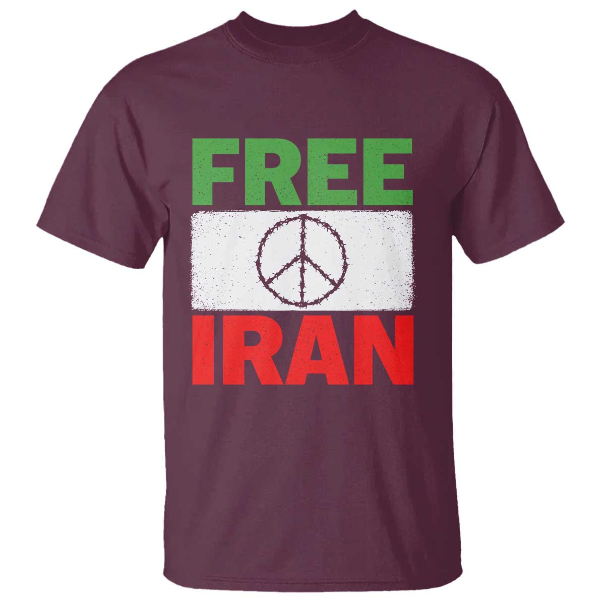 Free Iran T Shirt Stop War Barbed Wire Peace Sign TS11 Maroon Print Your Wear