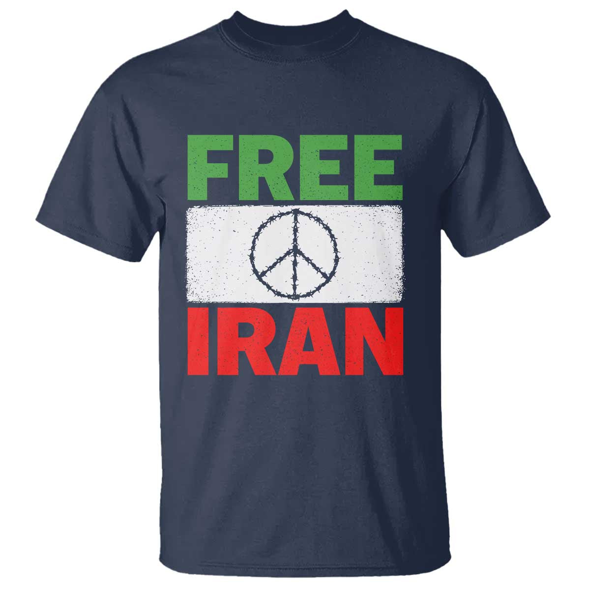 Free Iran T Shirt Stop War Barbed Wire Peace Sign TS11 Navy Print Your Wear