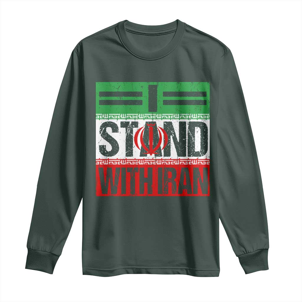 I Stand With Iran Long Sleeve Shirt Iranian People Freedom Protest TS11 Dark Forest Green Print Your Wear