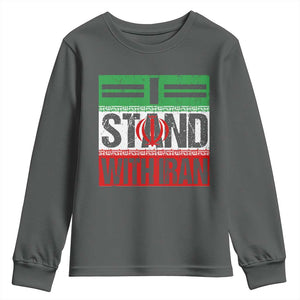 I Stand With Iran Youth Sweatshirt Iranian People Freedom Protest TS11 Dark Heather Print Your Wear