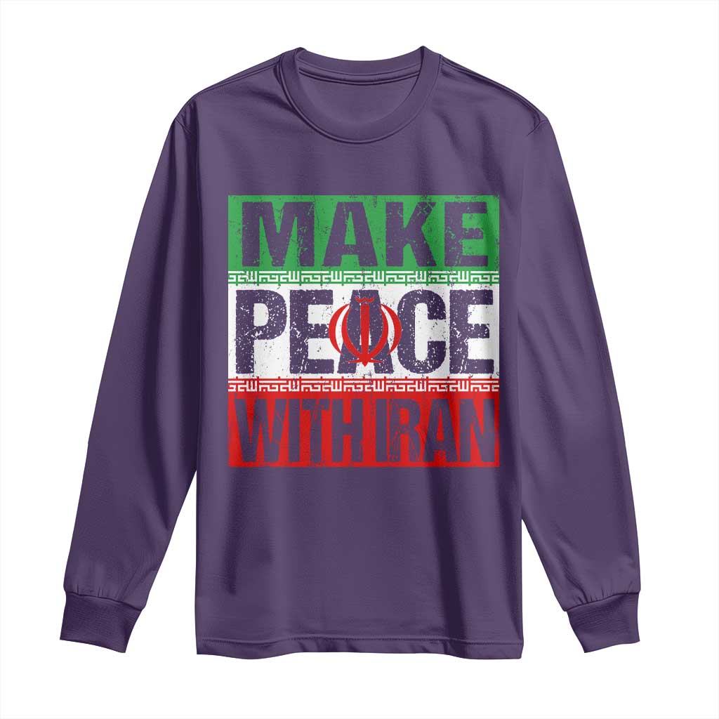 Make Peace With Iran Long Sleeve Shirt Peace Pacifist Stop War In Middle East TS11 Purple Print Your Wear