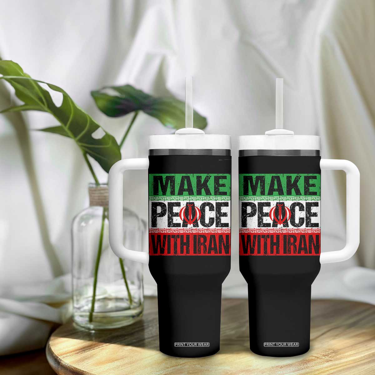Make Peace With Iran Tumbler With Handle Peace Pacifist Stop War In Middle East TS11 Print Your Wear