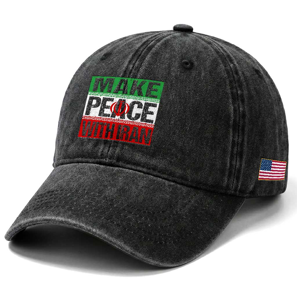 Make Peace With Iran Washed Cotton Baseball Cap Peace Pacifist Stop War In Middle East TS11 Print Your Wear
