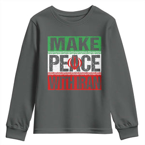 Make Peace With Iran Youth Sweatshirt Peace Pacifist Stop War In Middle East TS11 Dark Heather Print Your Wear