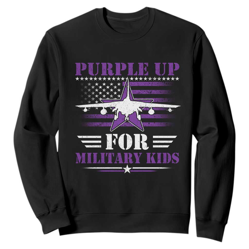 Purple Up For Military Kids Sweatshirt Vintage American Flag Fights TS11 Black Print Your Wear
