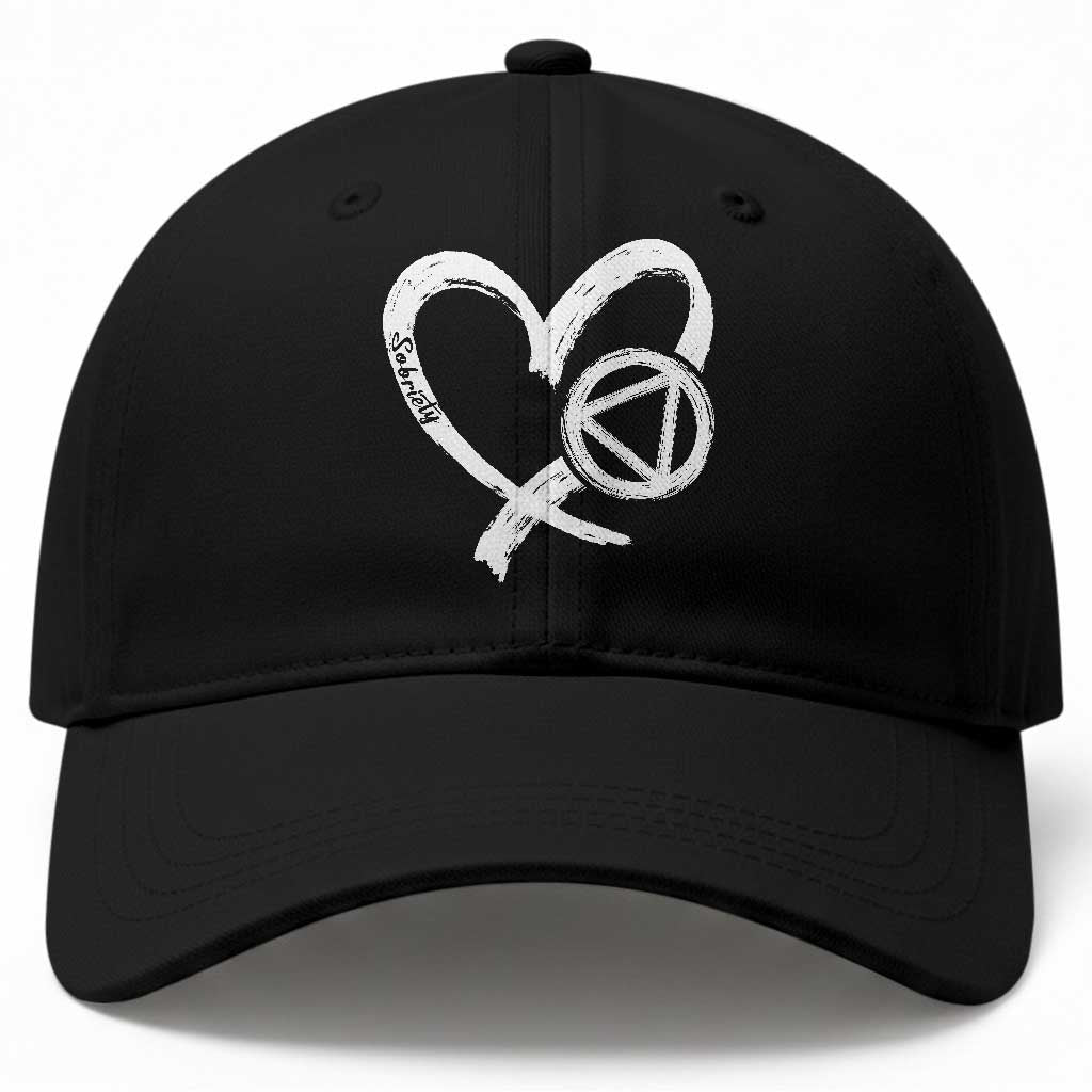 Sobriety Heart Sober Anniversary Alcoholic Abstinence Baseball Cap TS11 Print Your Wear