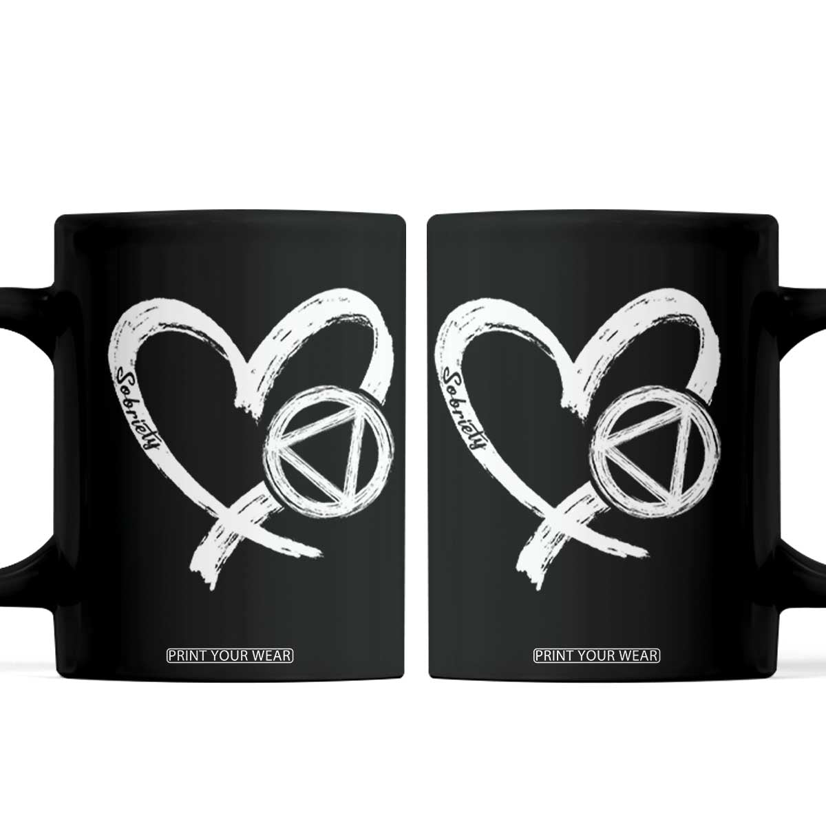 Sobriety Heart Sober Anniversary Alcoholic Abstinence Coffee Mug TS11 Black Print Your Wear