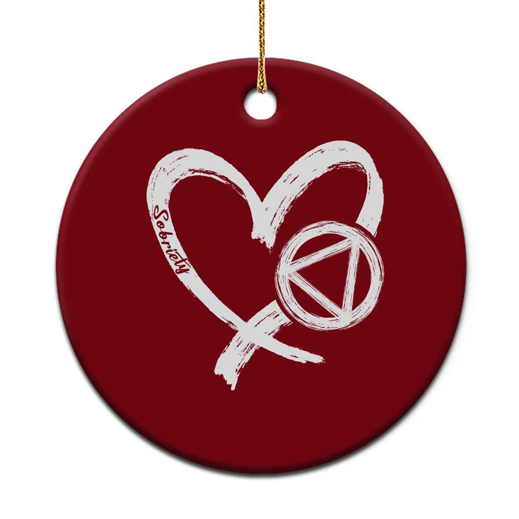 Sobriety Heart Sober Anniversary Alcoholic Abstinence Ceramic Ornament TS11 1pc Red Print Your Wear