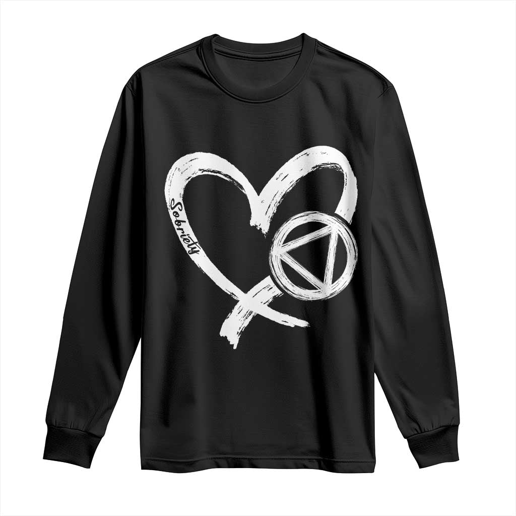 Sobriety Heart Sober Anniversary Alcoholic Abstinence Long Sleeve Shirt TS11 Black Print Your Wear