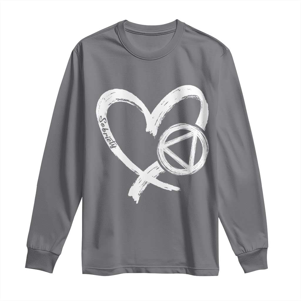 Sobriety Heart Sober Anniversary Alcoholic Abstinence Long Sleeve Shirt TS11 Charcoal Print Your Wear