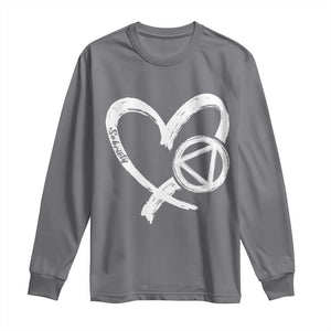 Sobriety Heart Sober Anniversary Alcoholic Abstinence Long Sleeve Shirt TS11 Charcoal Print Your Wear