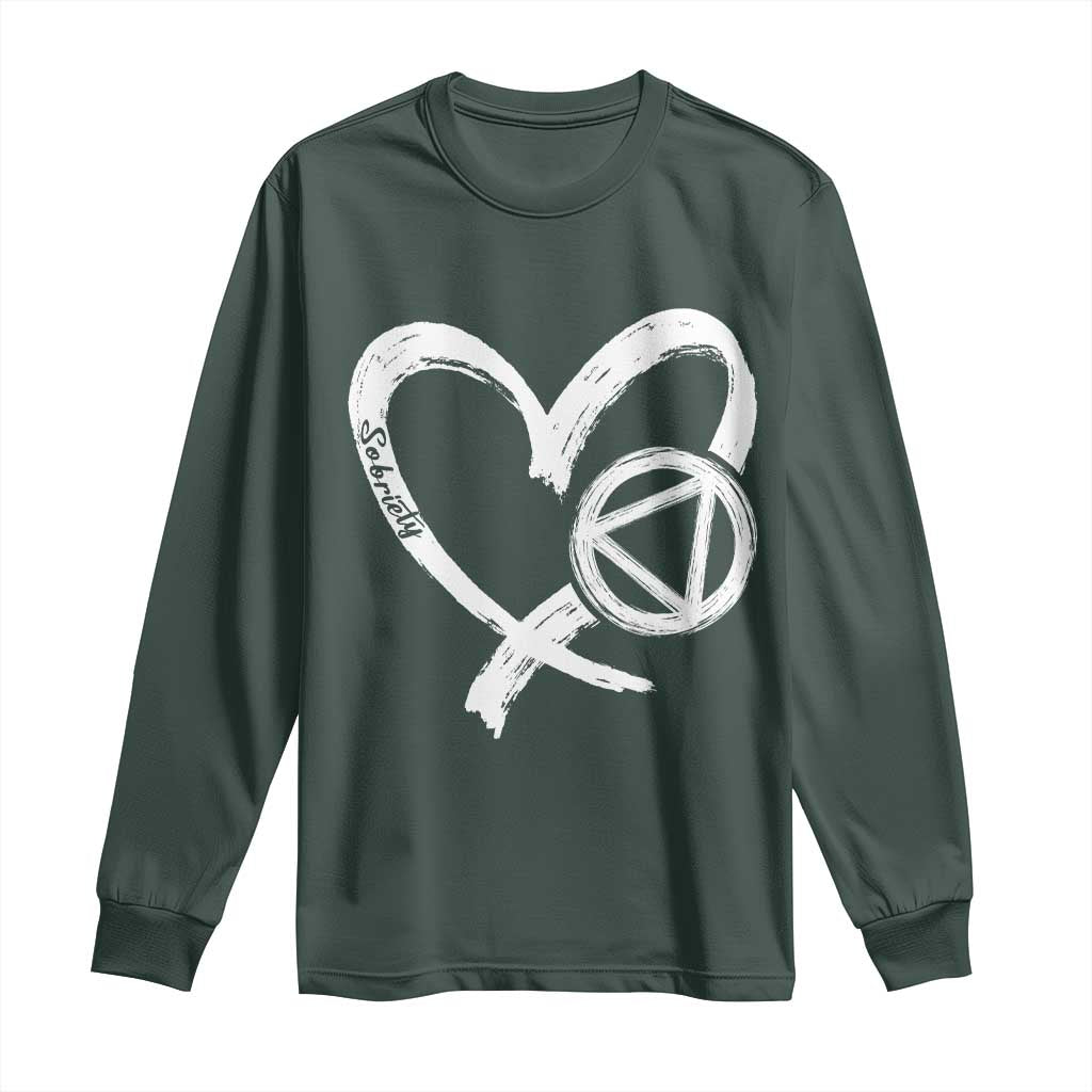 Sobriety Heart Sober Anniversary Alcoholic Abstinence Long Sleeve Shirt TS11 Dark Forest Green Print Your Wear