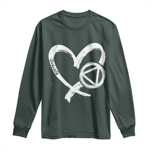 Sobriety Heart Sober Anniversary Alcoholic Abstinence Long Sleeve Shirt TS11 Dark Forest Green Print Your Wear