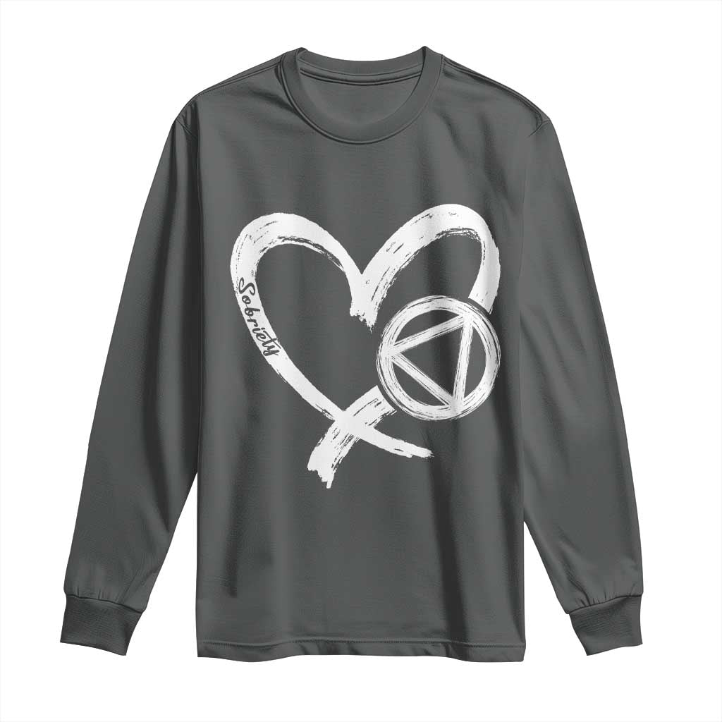 Sobriety Heart Sober Anniversary Alcoholic Abstinence Long Sleeve Shirt TS11 Dark Heather Print Your Wear