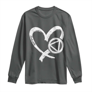 Sobriety Heart Sober Anniversary Alcoholic Abstinence Long Sleeve Shirt TS11 Dark Heather Print Your Wear