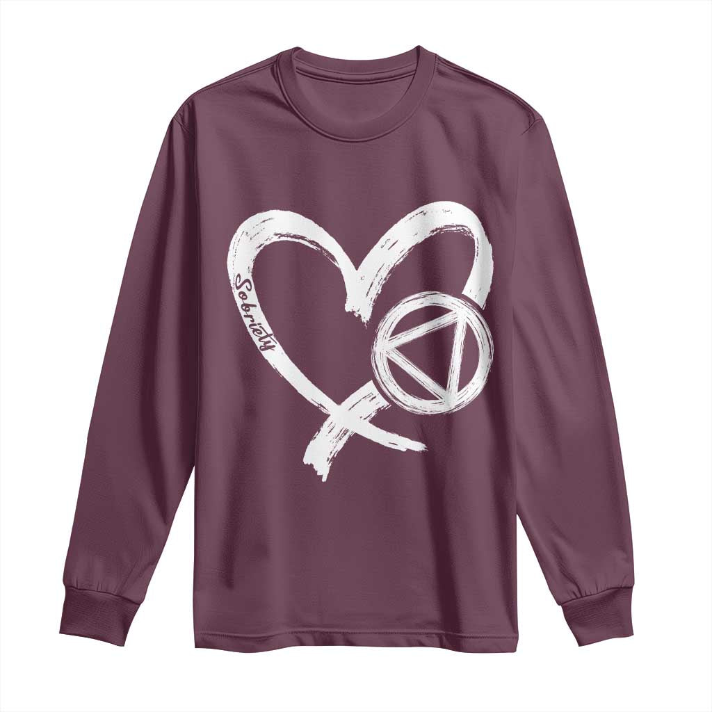 Sobriety Heart Sober Anniversary Alcoholic Abstinence Long Sleeve Shirt TS11 Maroon Print Your Wear