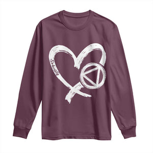 Sobriety Heart Sober Anniversary Alcoholic Abstinence Long Sleeve Shirt TS11 Maroon Print Your Wear