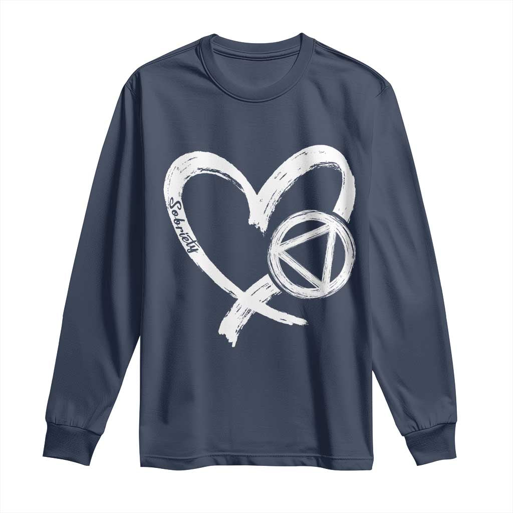Sobriety Heart Sober Anniversary Alcoholic Abstinence Long Sleeve Shirt TS11 Navy Print Your Wear