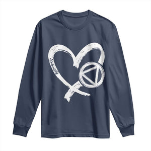 Sobriety Heart Sober Anniversary Alcoholic Abstinence Long Sleeve Shirt TS11 Navy Print Your Wear