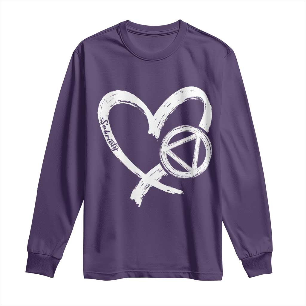 Sobriety Heart Sober Anniversary Alcoholic Abstinence Long Sleeve Shirt TS11 Purple Print Your Wear