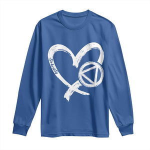 Sobriety Heart Sober Anniversary Alcoholic Abstinence Long Sleeve Shirt TS11 Royal Blue Print Your Wear