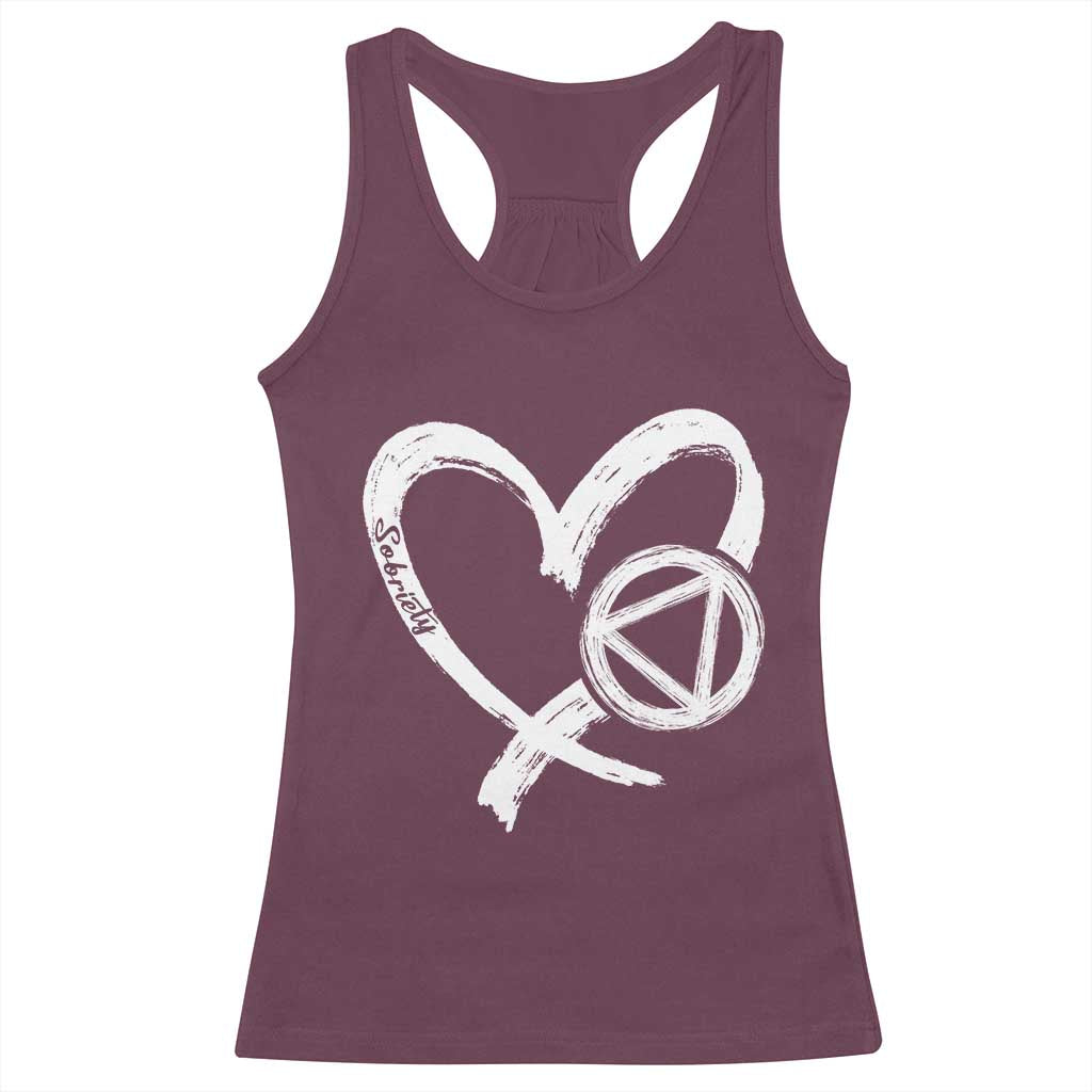 Sobriety Heart Sober Anniversary Alcoholic Abstinence Racerback Tank Top TS11 Maroon Print Your Wear