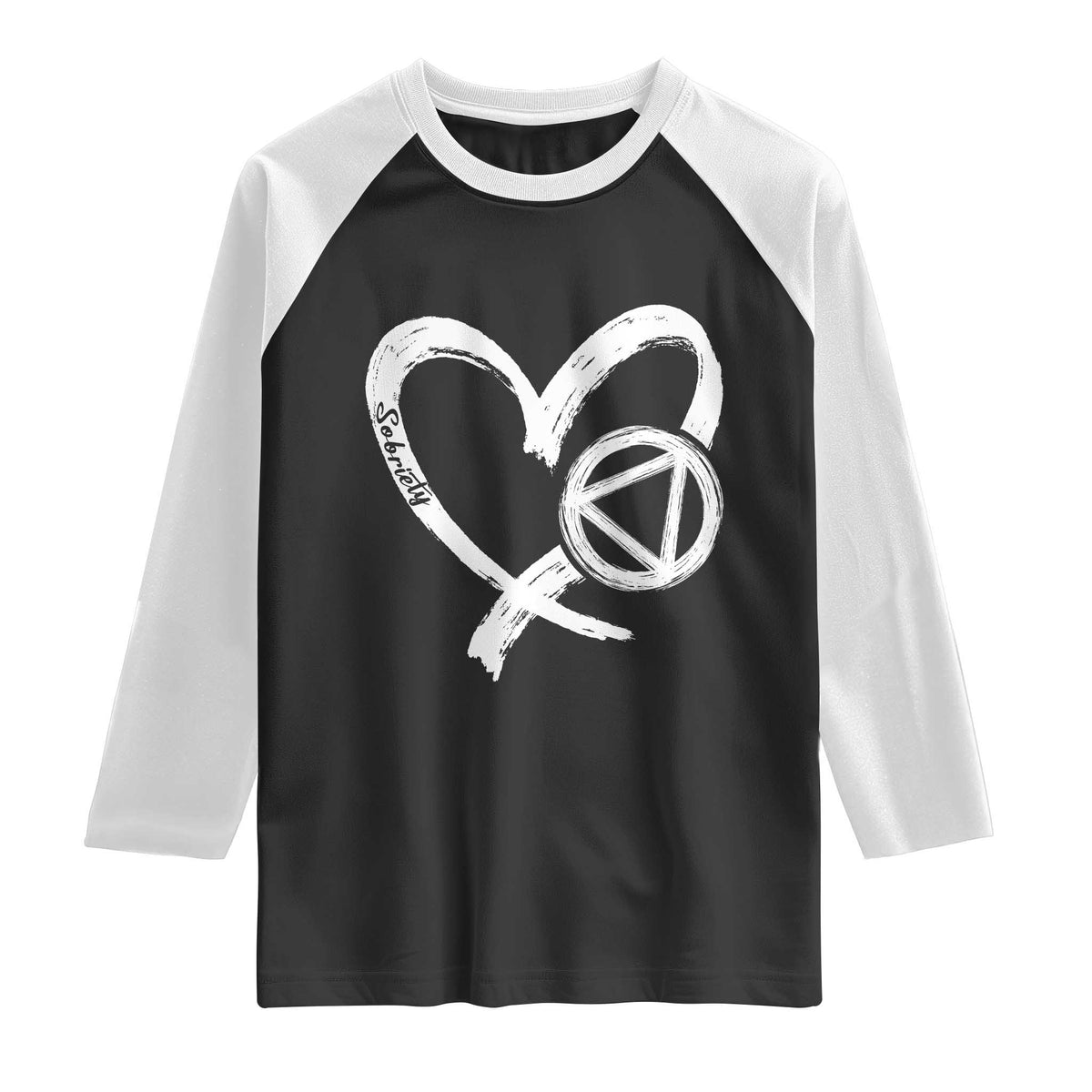 Sobriety Heart Sober Anniversary Alcoholic Abstinence Raglan Shirt TS11 Black White Print Your Wear