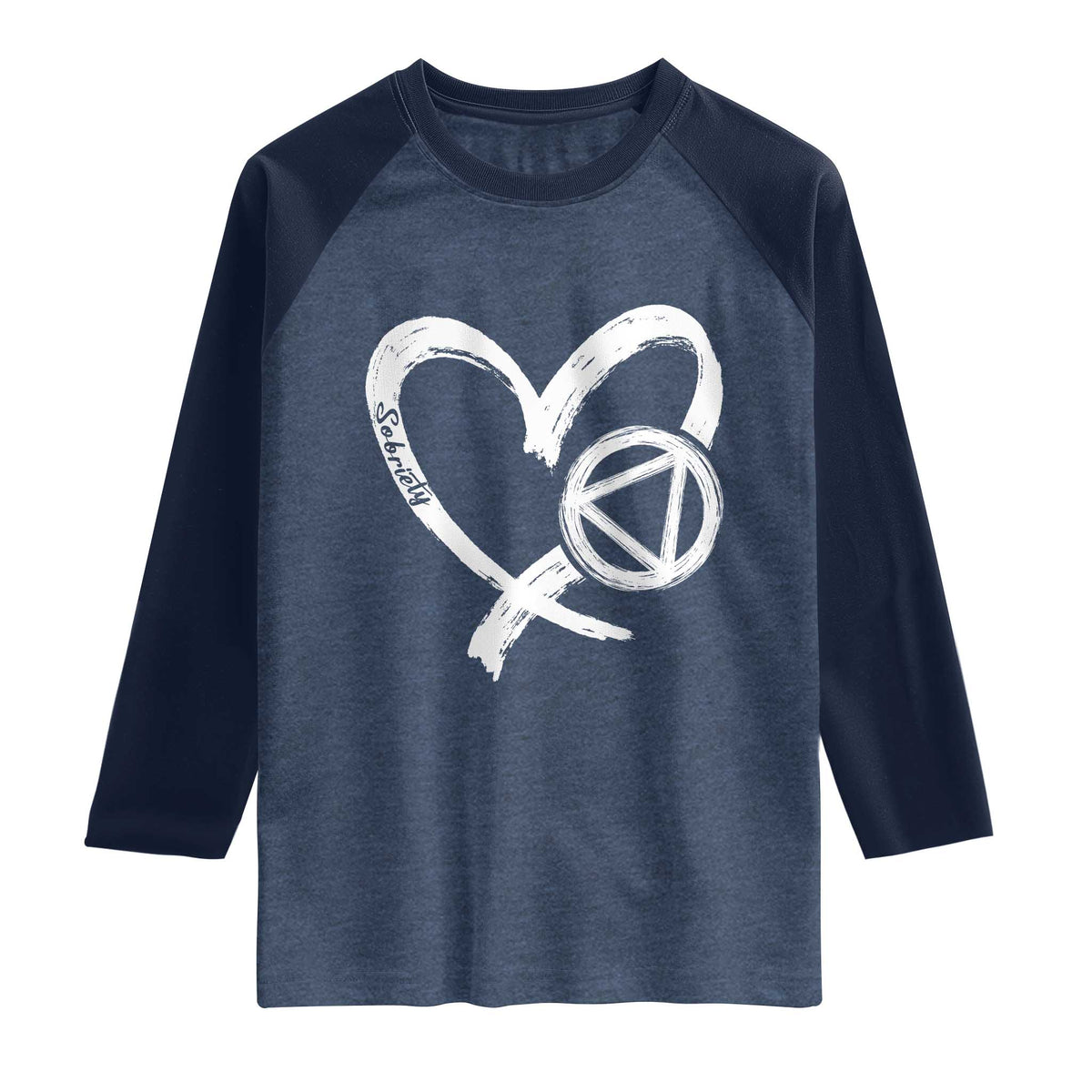 Sobriety Heart Sober Anniversary Alcoholic Abstinence Raglan Shirt TS11 Heather Denim Navy Print Your Wear