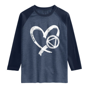 Sobriety Heart Sober Anniversary Alcoholic Abstinence Raglan Shirt TS11 Heather Denim Navy Print Your Wear