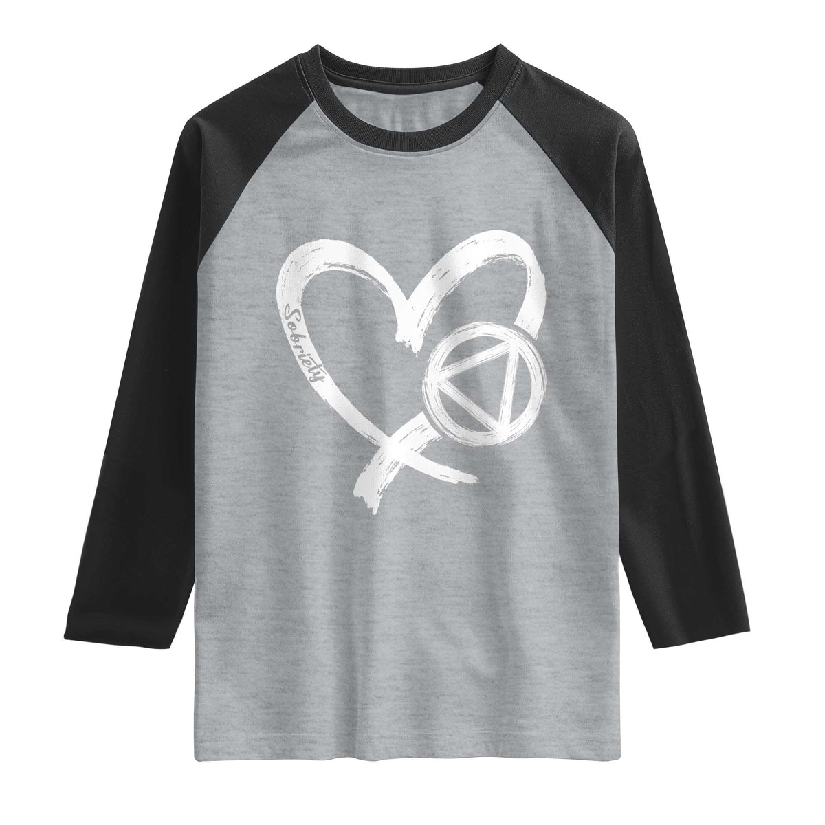 Sobriety Heart Sober Anniversary Alcoholic Abstinence Raglan Shirt TS11 Heather Gray Black Print Your Wear