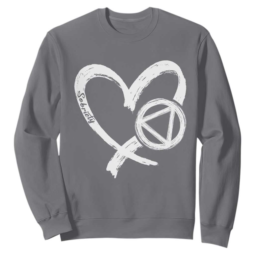 Sobriety Heart Sober Anniversary Alcoholic Abstinence Sweatshirt TS11 Charcoal Print Your Wear