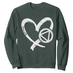 Sobriety Heart Sober Anniversary Alcoholic Abstinence Sweatshirt TS11 Dark Forest Green Print Your Wear