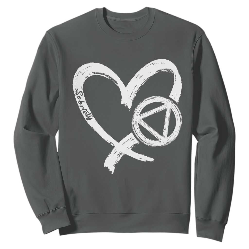 Sobriety Heart Sober Anniversary Alcoholic Abstinence Sweatshirt TS11 Dark Heather Print Your Wear