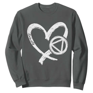 Sobriety Heart Sober Anniversary Alcoholic Abstinence Sweatshirt TS11 Dark Heather Print Your Wear