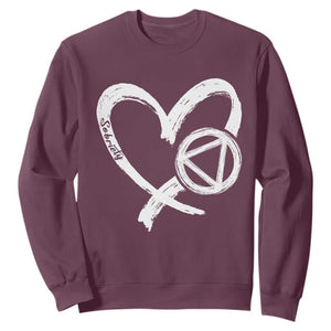 Sobriety Heart Sober Anniversary Alcoholic Abstinence Sweatshirt TS11 Maroon Print Your Wear