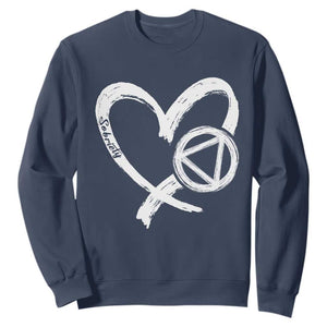 Sobriety Heart Sober Anniversary Alcoholic Abstinence Sweatshirt TS11 Navy Print Your Wear