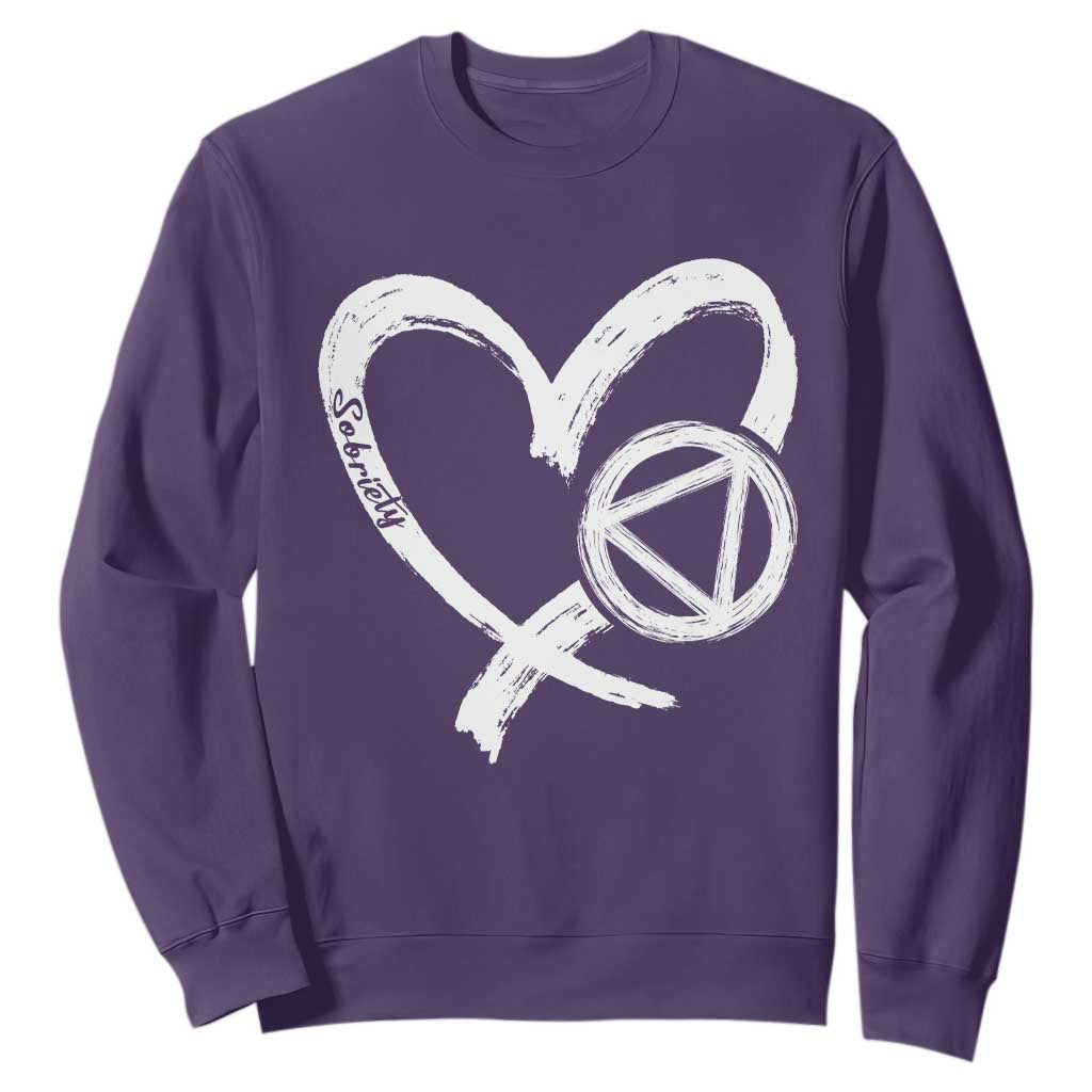 Sobriety Heart Sober Anniversary Alcoholic Abstinence Sweatshirt TS11 Purple Print Your Wear